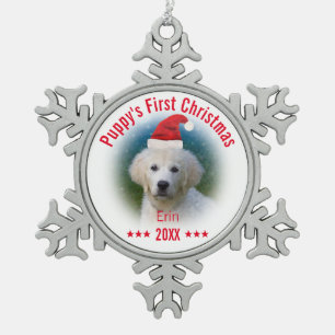 Puppy's First Christmas   Dog Name Snowflake Pewter Christmas Ornament