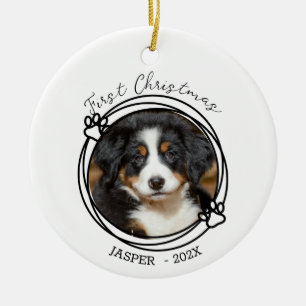 Puppy's First Christmas Dog Photo Ceramic Ornament