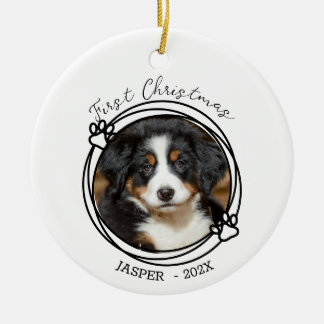 Puppy's First Christmas Dog Photo Ceramic Ornament