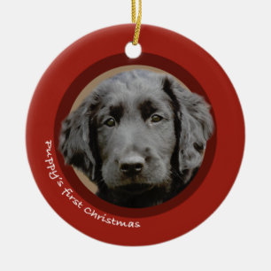 Puppy's First Christmas (Flat-Coated Retriever) Ceramic Tree Decoration