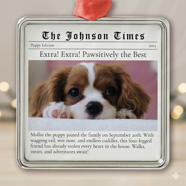 Puppy's First Christmas New Dog Photo Newspaper Metal Tree Decoration (Creator Uploaded)