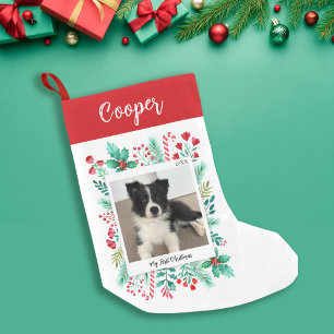 Puppy's First Christmas Photo and Name Small Christmas Stocking