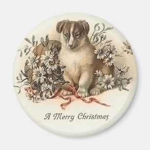Puppy's Merry Christmas Vintage Magnet