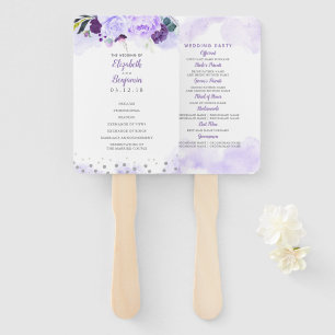 Puprle and Silver Elegant Floral Wedding Program Hand Fan