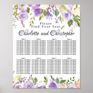 Puprle Floral 8-Table Wedding Seating Chart