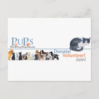 PUPs Logo Merchandise with Tuxedo Cat Postcard