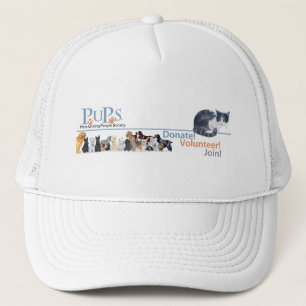 PUPs Logo Merchandise with Tuxedo Cat Trucker Hat