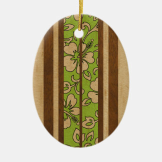 Pupukea Vintage Hawaiian Faux Wood Surfboard Ceramic Tree Decoration