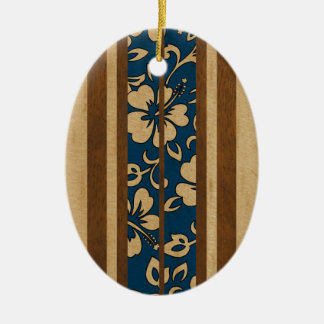 Pupukea Vintage Hawaiian Faux Wood Surfboard Ceramic Tree Decoration
