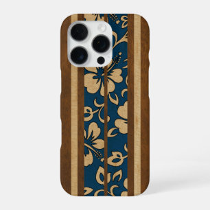 Pupukea Vintage Hawaiian Faux Wood Surfboard Denim iPhone 16 Pro Case