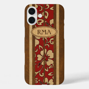 Pupukea Vintage Hawaiian Monogram Faux Wood Surf iPhone 16 Plus Case