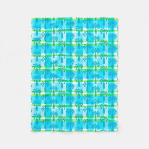 Pupule Hawaiian Vintage Palm Tree Plaid Fleece Blanket