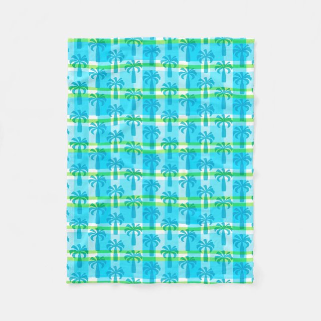 Pupule Hawaiian Vintage Palm Tree Plaid Fleece Blanket (Front)