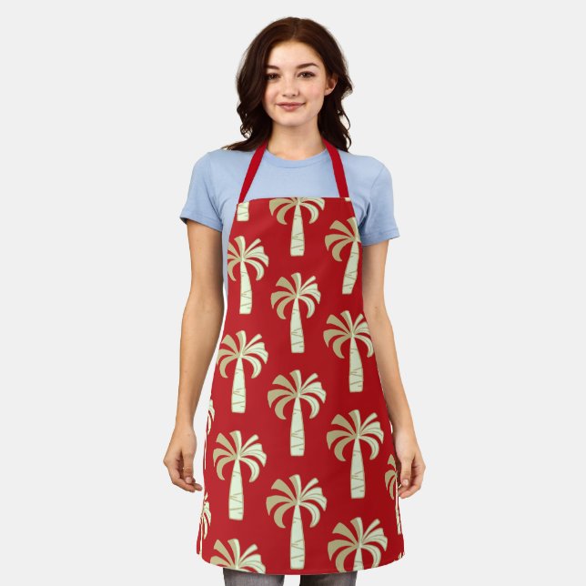 Pupule Vintage Palm Tree Hawaiian Red Apron (Worn)