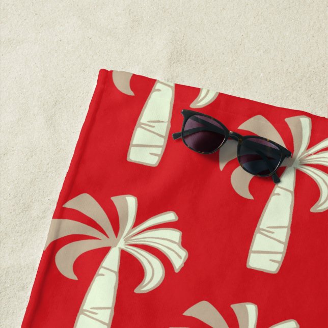 Pupule Vintage Palm Tree Hawaiian Red Beach Towel (In Situ)