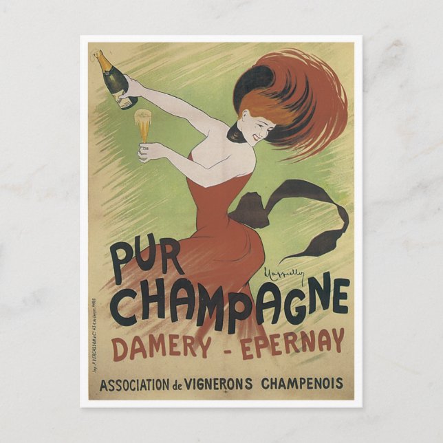 PUR CHAMPAGNE Vintage Art Poster print Postcard (Front)