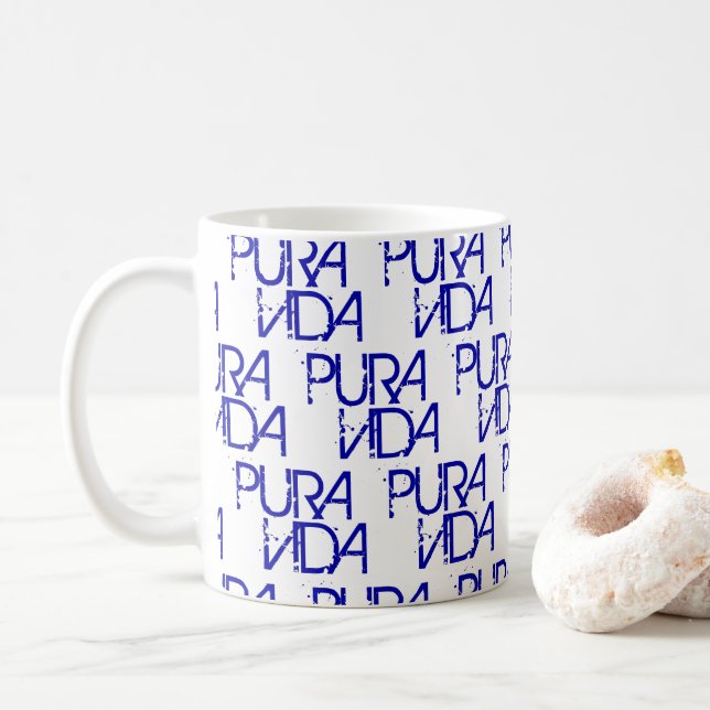 Pura Vida Blue Logo Costa Rica Souvenir Coffee Mug (With Donut)