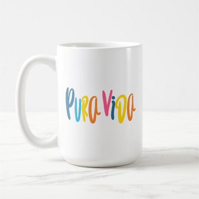 Pura Vida Colorful Costa Rica Motto Coffee Mug (Left)