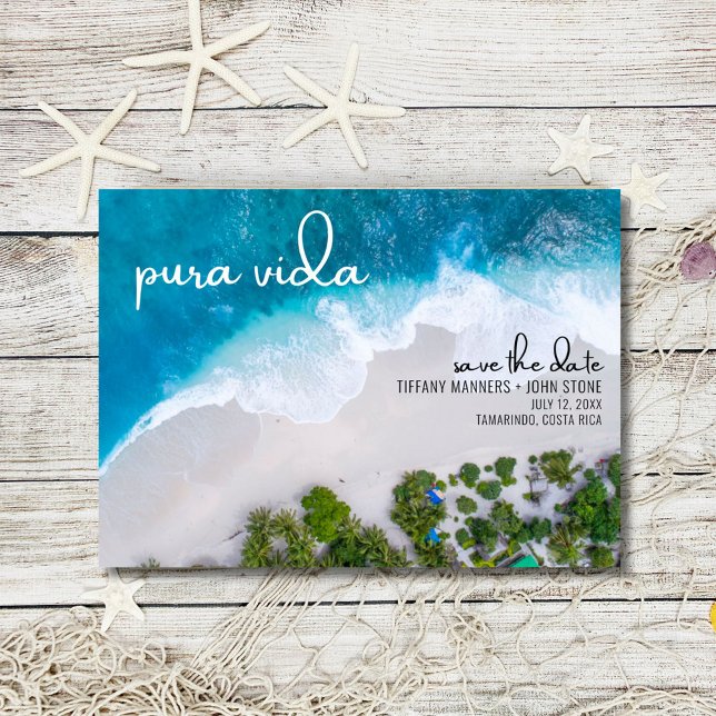 Pura Vida Costa Rica Beach Photo Wedding Save The Date (Pura Vida Costa Rica Beach Photo Wedding Save The Date)
