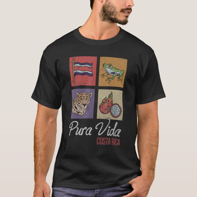 Pura Vida Costa Rica Flag, Tropical Frog & Tiger A T-Shirt (Front)