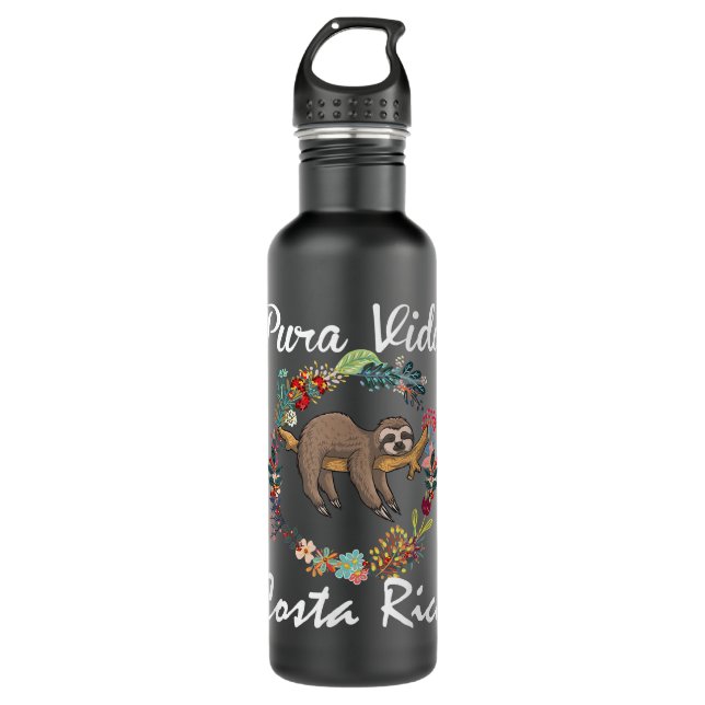 pura vida costa rica floral cute sleepy sloth funn 710 ml water bottle (Front)