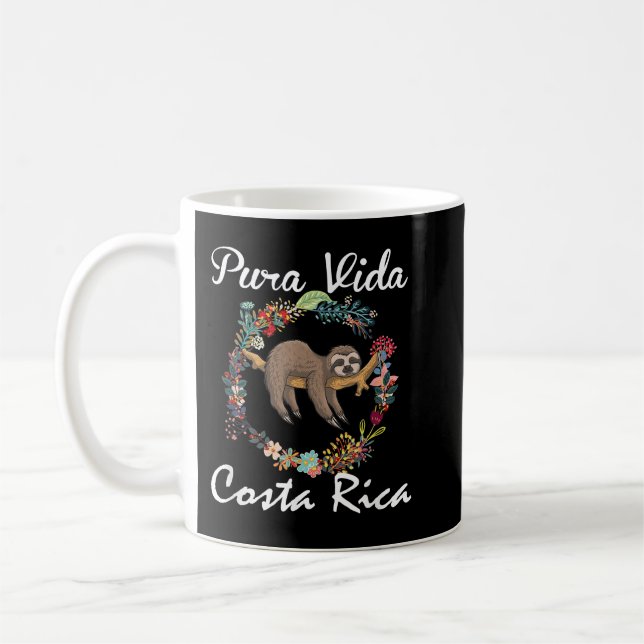 Pura Vida Costa Rica Sloth Surfing Sleepy Summer V Coffee Mug (Left)