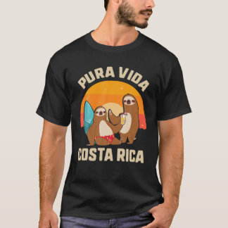 Pura Vida Costa Rica Sloth Surfing Sleepy Summer V T-Shirt
