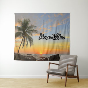 Pura Vida Costa Rica Sunset Beach Tapestry