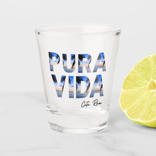 Pura Vida Costa Rica Tropical Beach Shot Glass (Front)