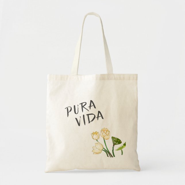 Pura Vida Lotus Flowers & Lotus Seedpod Tote Bag (Front)
