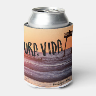 Pura Vida Ocean Beach Sunset Photo Can Cooler