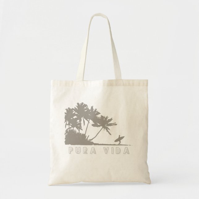 Pura Vida Palm Tree Surfers Costa Rica Tote Bag (Front)