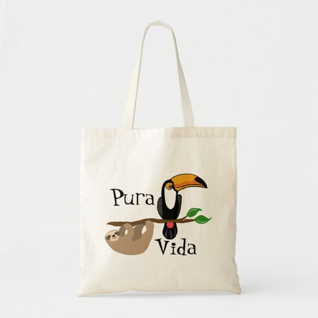 Pura Vida, sloth and toucan Tote Bag (Front)