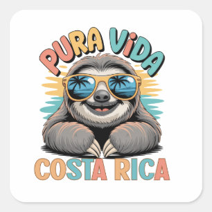 Pura Vida Sloth Lovers Costa Rica Relaxed Square Sticker