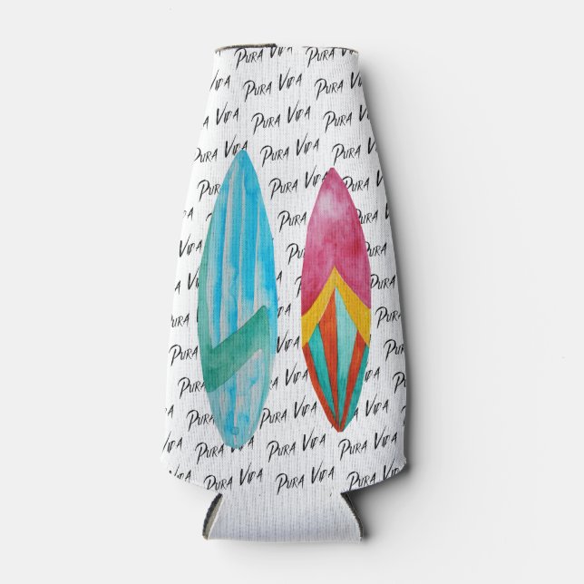 Pura Vida Surfboard Costa Rica Beer Bottle Cooler (Front)