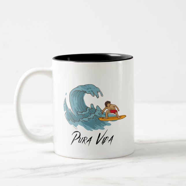 Pura Vida Surfing Costa Rica Two-Tone Coffee Mug (Left)