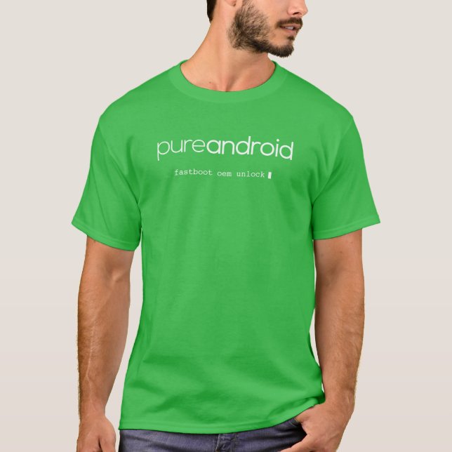 Pure Android Fastboot OEM Unlock Green T-Shirt (Front)