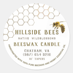 Pure Beeswax Candle Label with Honeycomb & Bee