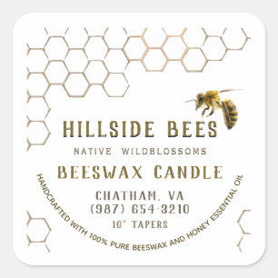 Pure Beeswax Candle Label with Honeycomb & Bee