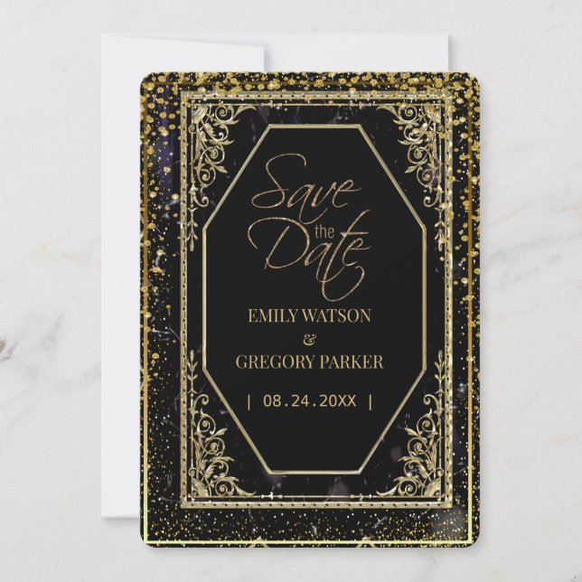 Pure black and gold elegance ,  save the date (Front)