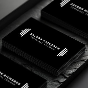 Pure Black Bold Barbell Personal Trainer Simple Business Card