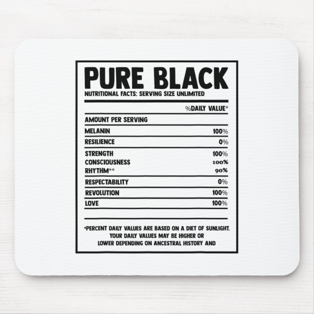 Pure Black Nutritional Facts Black History Month  Mouse Mat (Front)