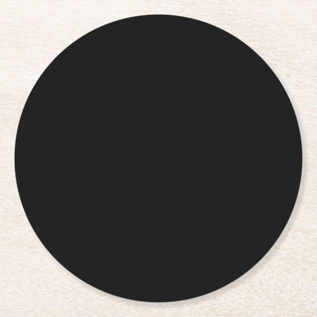 Pure Black Solid Colour Round Paper Coaster (Front)