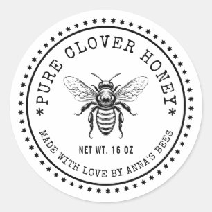 Pure clover honey label with custom colour bee