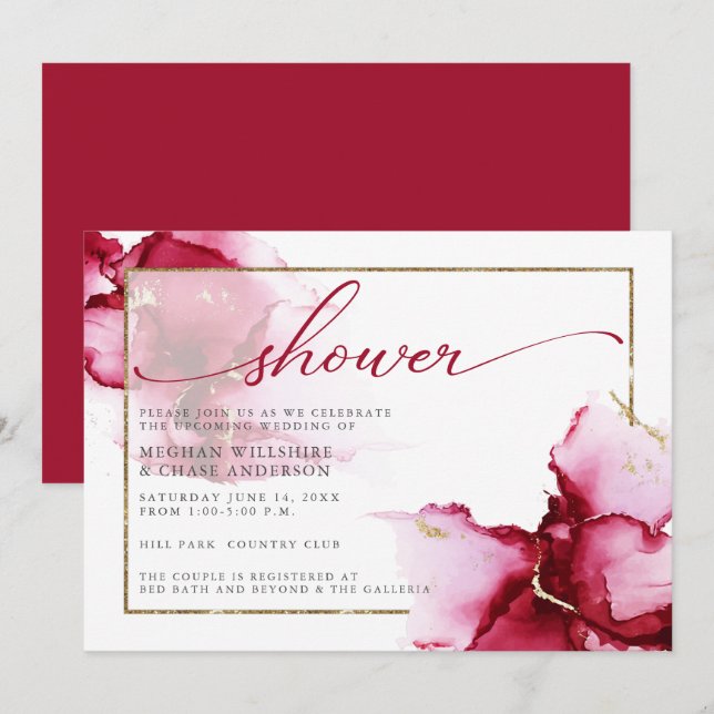Pure Crimson Red Pink Abstract Watercolor  Invitation (Front/Back)