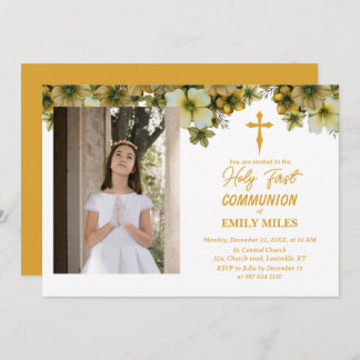Pure Elegance floral first catholic communion Invitation