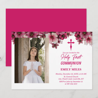 Pure Elegance floral first catholic communion Invitation