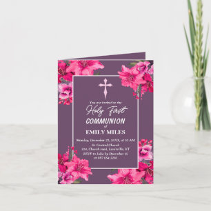 Pure Elegance rose flower first catholic communion Invitation