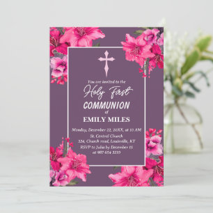 Pure Elegance rose flower first catholic communion Invitation