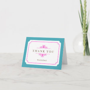 Pure elegance teal pink personalised thank you card